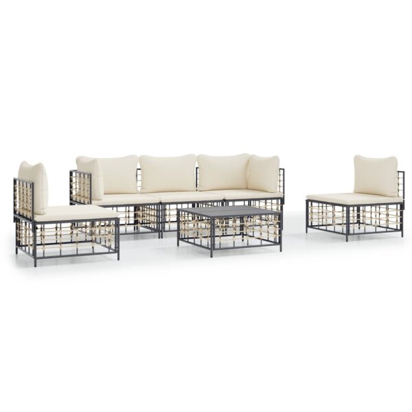 vidaXL 6-tlg. Garten-Lounge-Set mit Kissen Anthrazit Poly Rattan