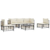 vidaXL 6-tlg. Garten-Lounge-Set mit Kissen Anthrazit Poly Rattan