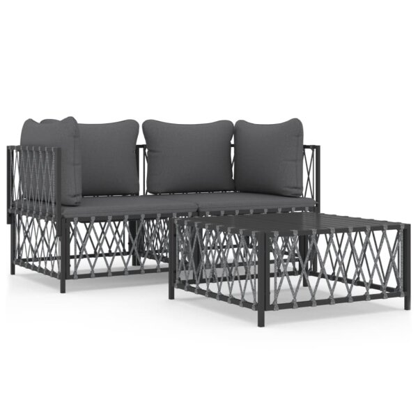 vidaXL 3-tlg. Garten-Lounge-Set mit Kissen Anthrazit Stahl