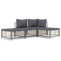 vidaXL 4-tlg. Garten-Lounge-Set mit Kissen Anthrazit Poly Rattan