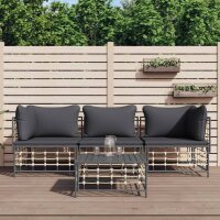 vidaXL 4-tlg. Garten-Lounge-Set mit Kissen Anthrazit Poly Rattan