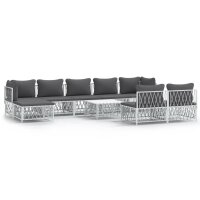 vidaXL 10-tlg. Garten-Lounge-Set mit Kissen Weiß Stahl