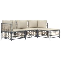 vidaXL 4-tlg. Garten-Lounge-Set mit Kissen Anthrazit Poly Rattan