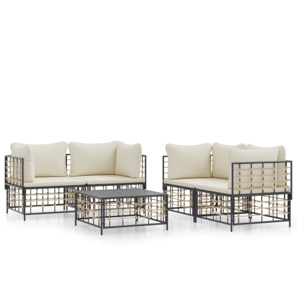 vidaXL 5-tlg. Garten-Lounge-Set mit Kissen Anthrazit Poly Rattan