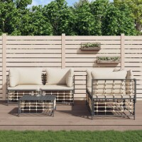 vidaXL 5-tlg. Garten-Lounge-Set mit Kissen Anthrazit Poly Rattan