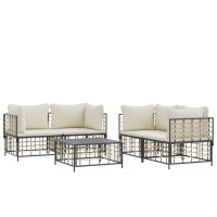 vidaXL 5-tlg. Garten-Lounge-Set mit Kissen Anthrazit Poly Rattan