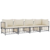 vidaXL 4-tlg. Garten-Lounge-Set mit Kissen Anthrazit Poly Rattan