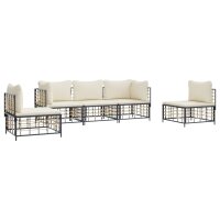 vidaXL 5-tlg. Garten-Lounge-Set mit Kissen Anthrazit Poly Rattan