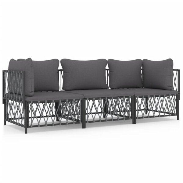 vidaXL 3-tlg. Garten-Lounge-Set mit Kissen Anthrazit Stahl