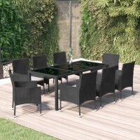 vidaXL 9-tlg. Garten-Essgruppe mit Kissen Schwarz Poly Rattan