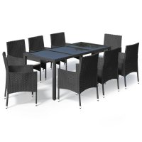 vidaXL 9-tlg. Garten-Essgruppe mit Kissen Schwarz Poly...