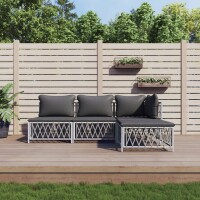 vidaXL 4-tlg. Garten-Lounge-Set mit Kissen Wei&szlig; Stahl