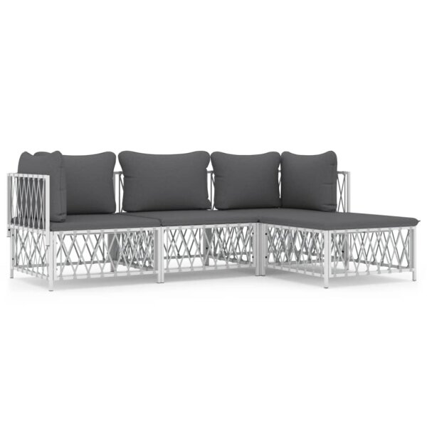 vidaXL 4-tlg. Garten-Lounge-Set mit Kissen Wei&szlig; Stahl