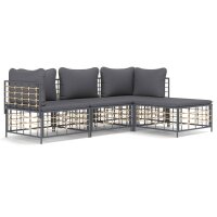 vidaXL 4-tlg. Garten-Lounge-Set mit Kissen Anthrazit Poly Rattan