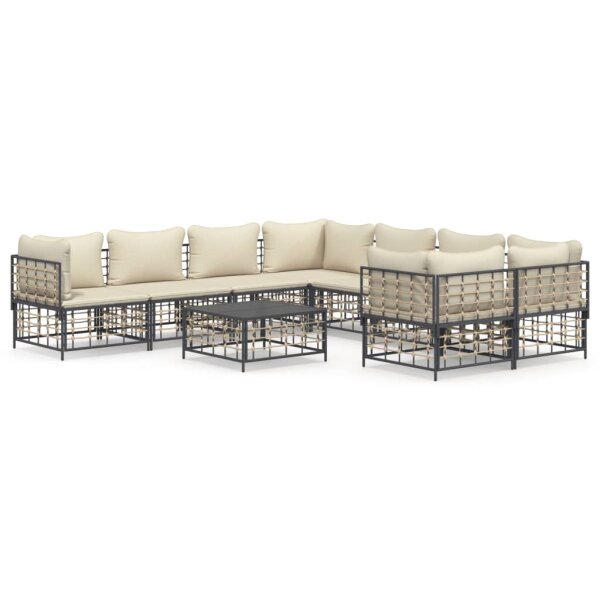 vidaXL 9-tlg. Garten-Lounge-Set mit Kissen Anthrazit Poly Rattan