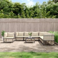 vidaXL 9-tlg. Garten-Lounge-Set mit Kissen Anthrazit Poly Rattan