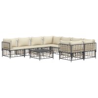 vidaXL 9-tlg. Garten-Lounge-Set mit Kissen Anthrazit Poly Rattan