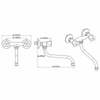 SCH&Uuml;TTE Sp&uuml;ltischarmatur mit 2 Griffen CESTI Wandmontage Chrom