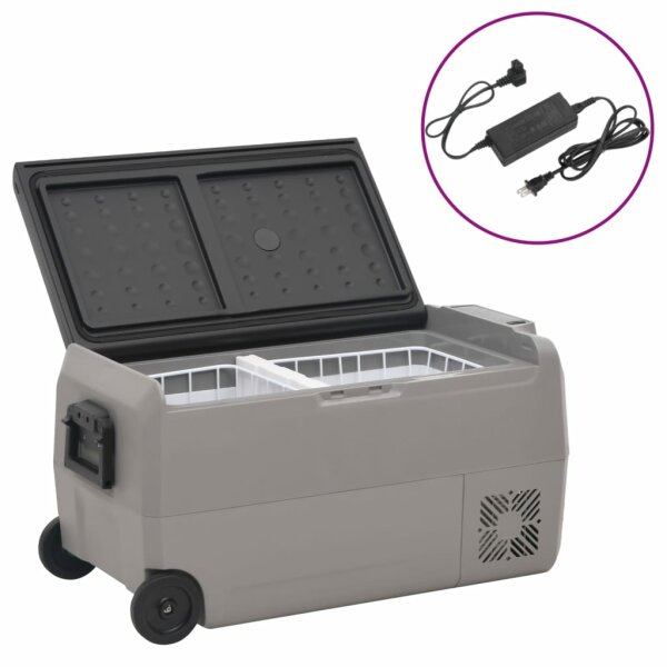 vidaXL K&uuml;hlbox mit Rollen und Adapter Schwarz &amp; Grau 60 L PP &amp; PE