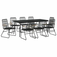 vidaXL 9-tlg. Garten-Essgruppe Schwarz PVC Rattan