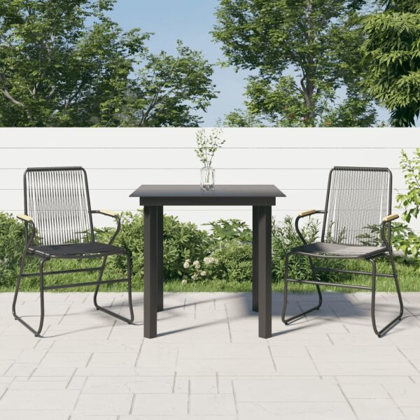 vidaXL 3-tlg. Garten-Essgruppe Schwarz PVC Rattan