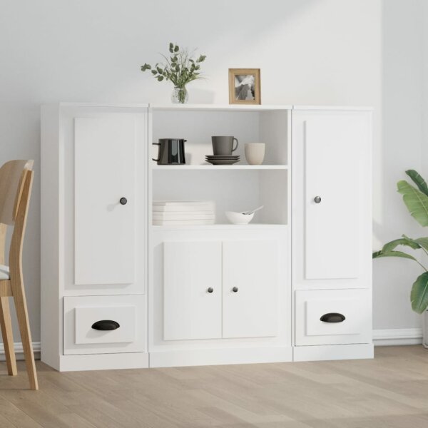 vidaXL Highboards 3 Stk. Wei&szlig; Holzwerkstoff