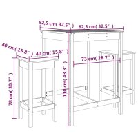 vidaXL 3-tlg. Gartenbar-Set Schwarz Massivholz Kiefer