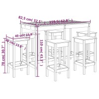 vidaXL 7-tlg. Gartenbar-Set Massivholz Kiefer