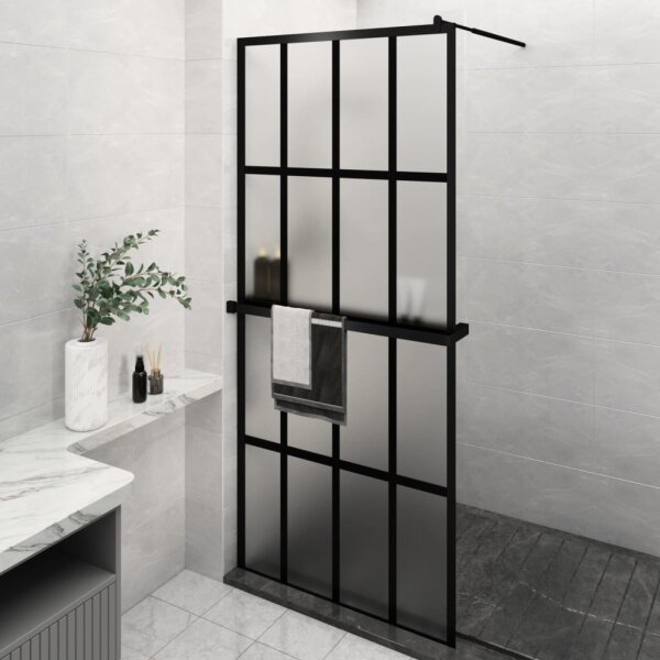 vidaXL Duschwand mit Ablage f&uuml;r Walk-In-Dusche Schwarz 100x195 cm ESG