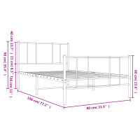 vidaXL Bettgestell mit Kopf- und Fu&szlig;teil Metall Schwarz 75x190 cm