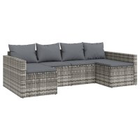 vidaXL 2-tlg. Garten-Lounge-Set mit Kissen Grau Poly Rattan