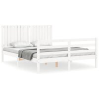 vidaXL Massivholzbett mit Kopfteil Wei&szlig; 5FT King Size