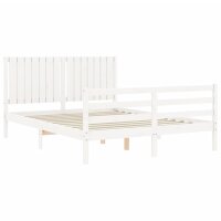 vidaXL Massivholzbett mit Kopfteil Wei&szlig; 5FT King Size