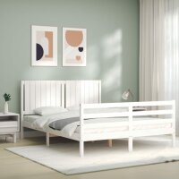 vidaXL Massivholzbett mit Kopfteil Wei&szlig; 5FT King Size