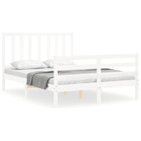 vidaXL Massivholzbett mit Kopfteil Weiß 4FT Small...
