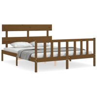 vidaXL Massivholzbett mit Kopfteil Honigbraun 5FT King Size