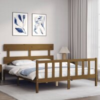 vidaXL Massivholzbett mit Kopfteil Honigbraun 5FT King Size