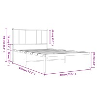 vidaXL Bettgestell mit Kopfteil Metall Wei&szlig; 75x190 cm