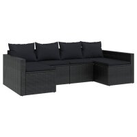 vidaXL 2-tlg. Garten-Lounge-Set mit Kissen Schwarz Poly Rattan