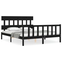 vidaXL Massivholzbett mit Kopfteil Schwarz 5FT King Size