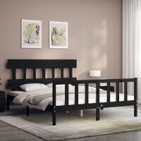 vidaXL Massivholzbett mit Kopfteil Schwarz 5FT King Size