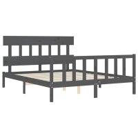 vidaXL Massivholzbett mit Kopfteil Grau 5FT King Size