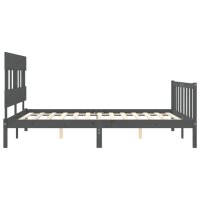 vidaXL Massivholzbett mit Kopfteil Grau 5FT King Size