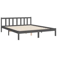 vidaXL Massivholzbett mit Kopfteil Grau 5FT King Size