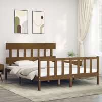 vidaXL Massivholzbett mit Kopfteil Honigbraun 5FT King Size