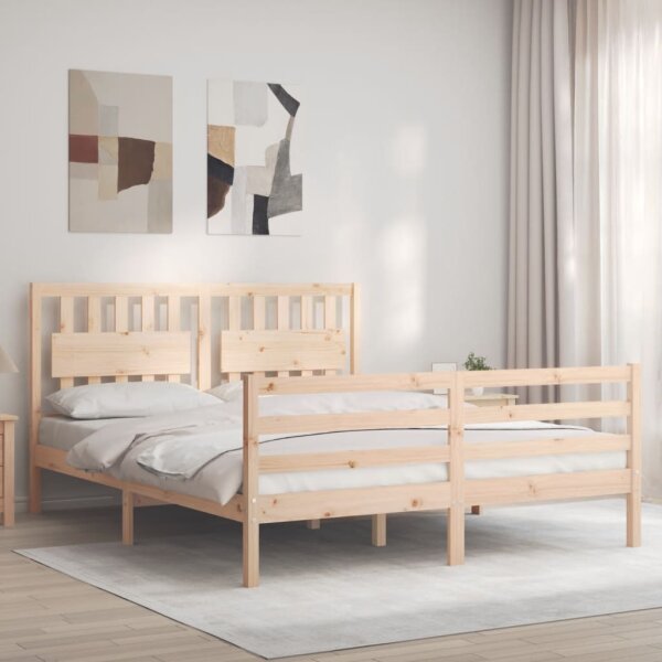 vidaXL Massivholzbett mit Kopfteil 5FT King Size