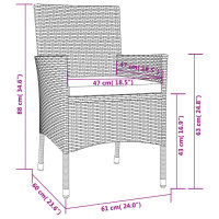 vidaXL 3-tlg. Garten-Essgruppe mit Kissen Schwarz Poly Rattan