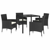 vidaXL 5-tlg. Garten-Essgruppe mit Kissen Schwarz Poly Rattan