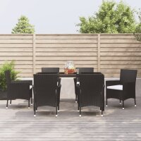 vidaXL 7-tlg. Garten-Essgruppe mit Kissen Schwarz Poly Rattan