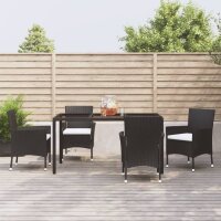 vidaXL 5-tlg. Garten-Essgruppe mit Kissen Schwarz Poly Rattan